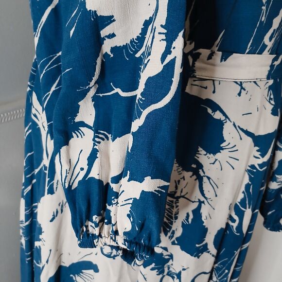 ZARA Women's Printed Shirt Dress With Pockets and Belt Tie Blue /White Sz XL New - Picture 9 of 13